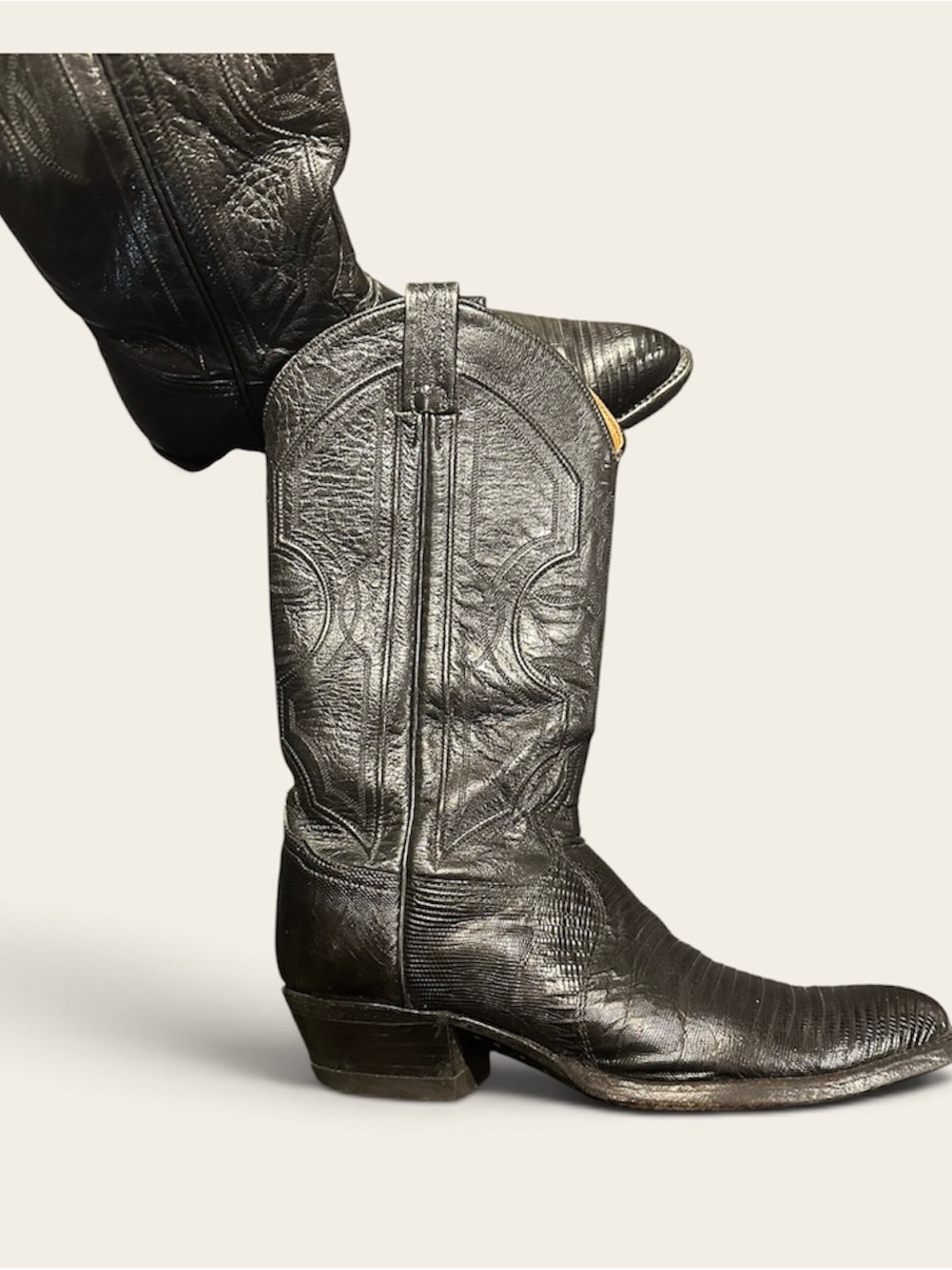 Tony Lama Classic Men's Black lizard skin Western Leather Cowboy Boots